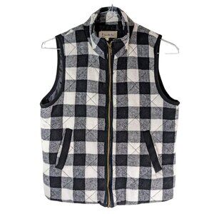 Vanilla Sky Womens Size S Puffer Quilted Plaid Vest Zip Up Black White
